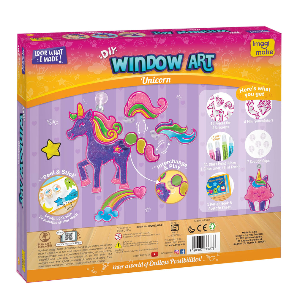 Imagimake Window Art Unicorn glass liner helps define color paths.