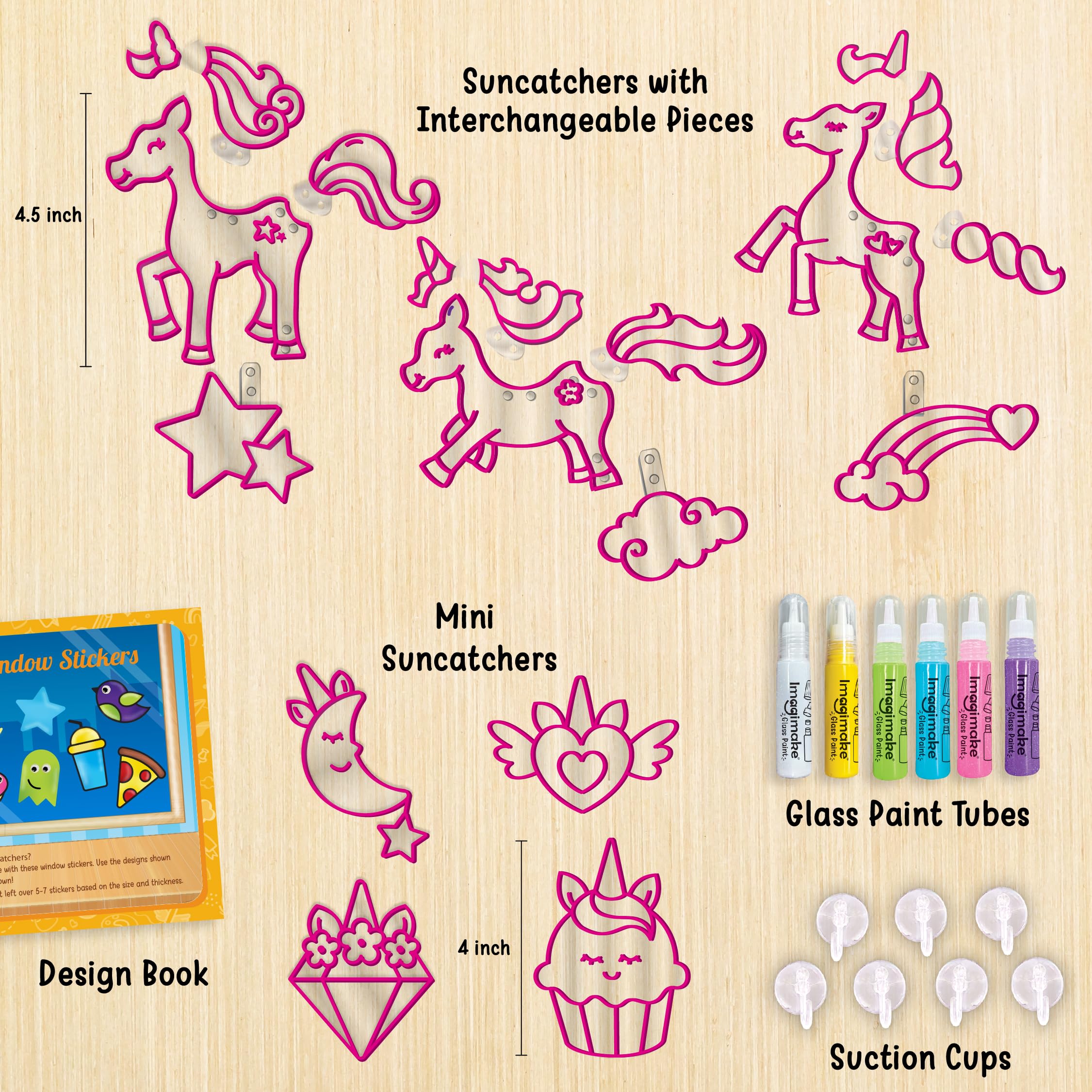 Imagimake Window Art Unicorn paint tubes offer vibrant color for precise, streak-free glass painting.