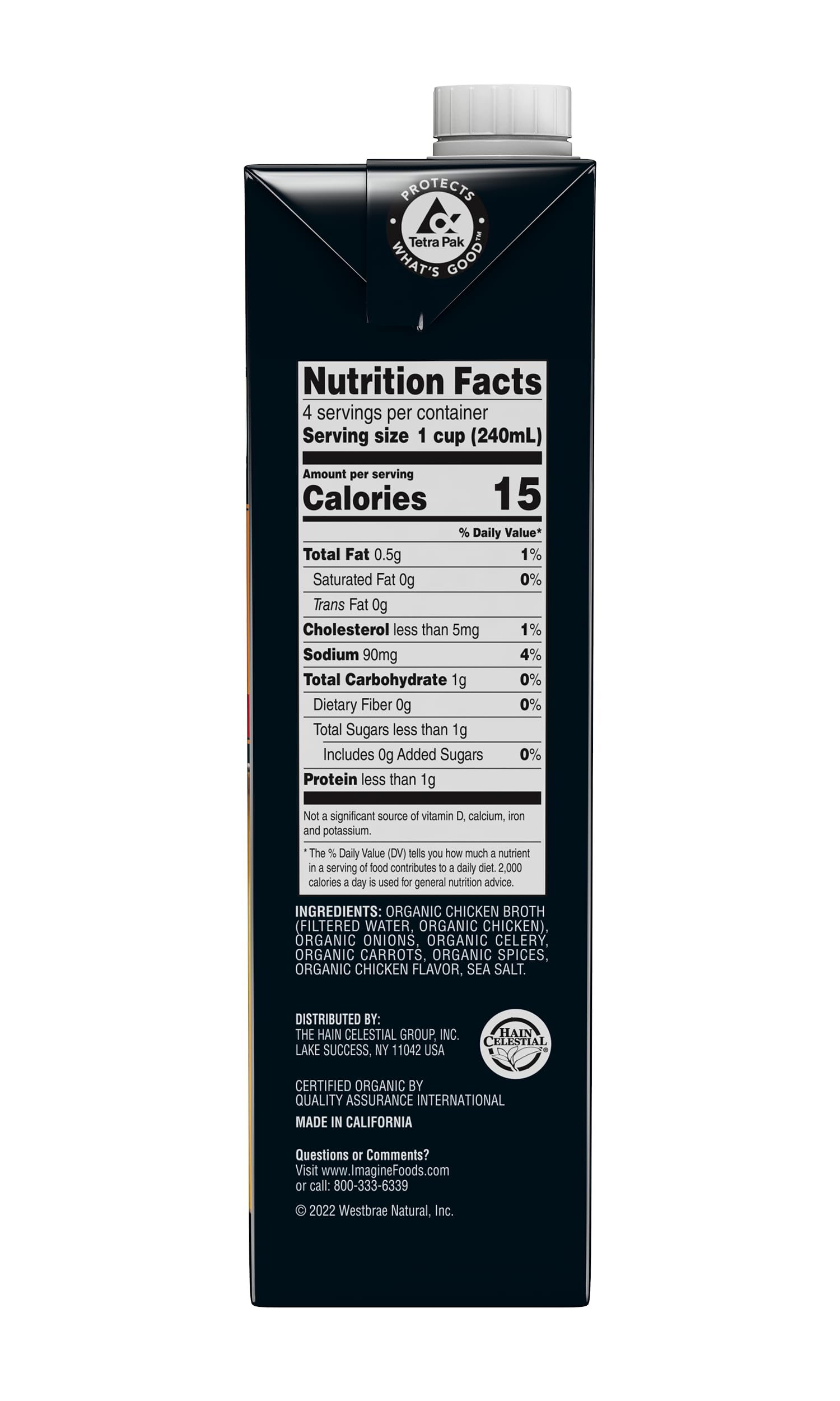 Imagine Free Range Chicken Broth ingredients close-up shows organic vegetables and herbs