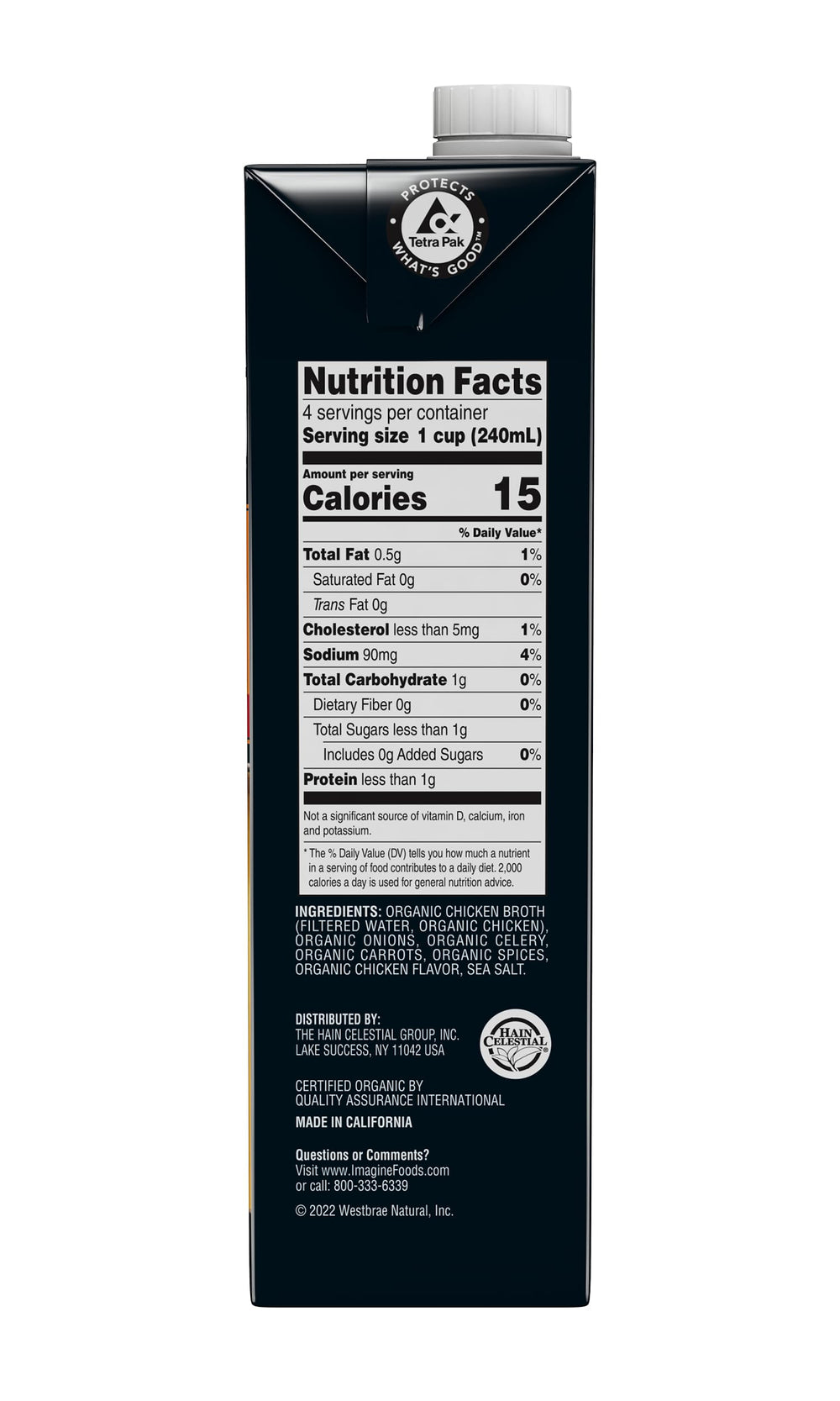 Imagine Free Range Chicken Broth ingredients close-up shows organic vegetables and herbs