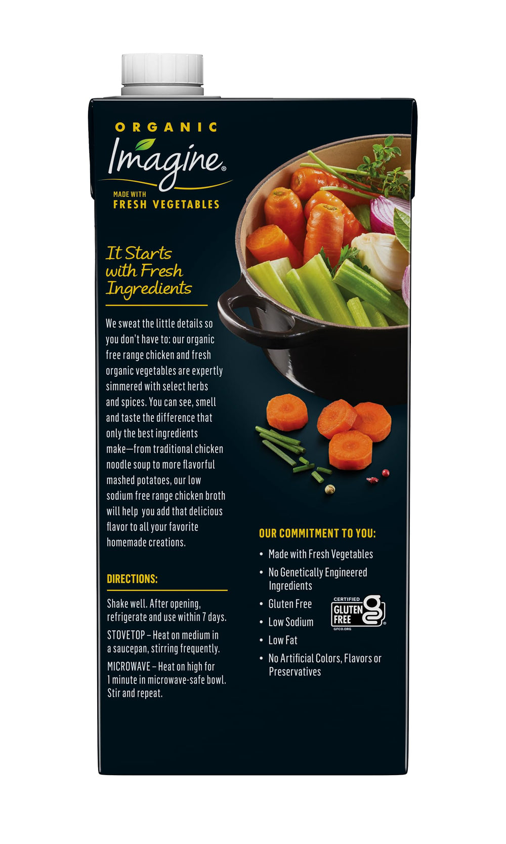 Imagine six-pack of 32 oz cartons ready for soups and mashed potatoes