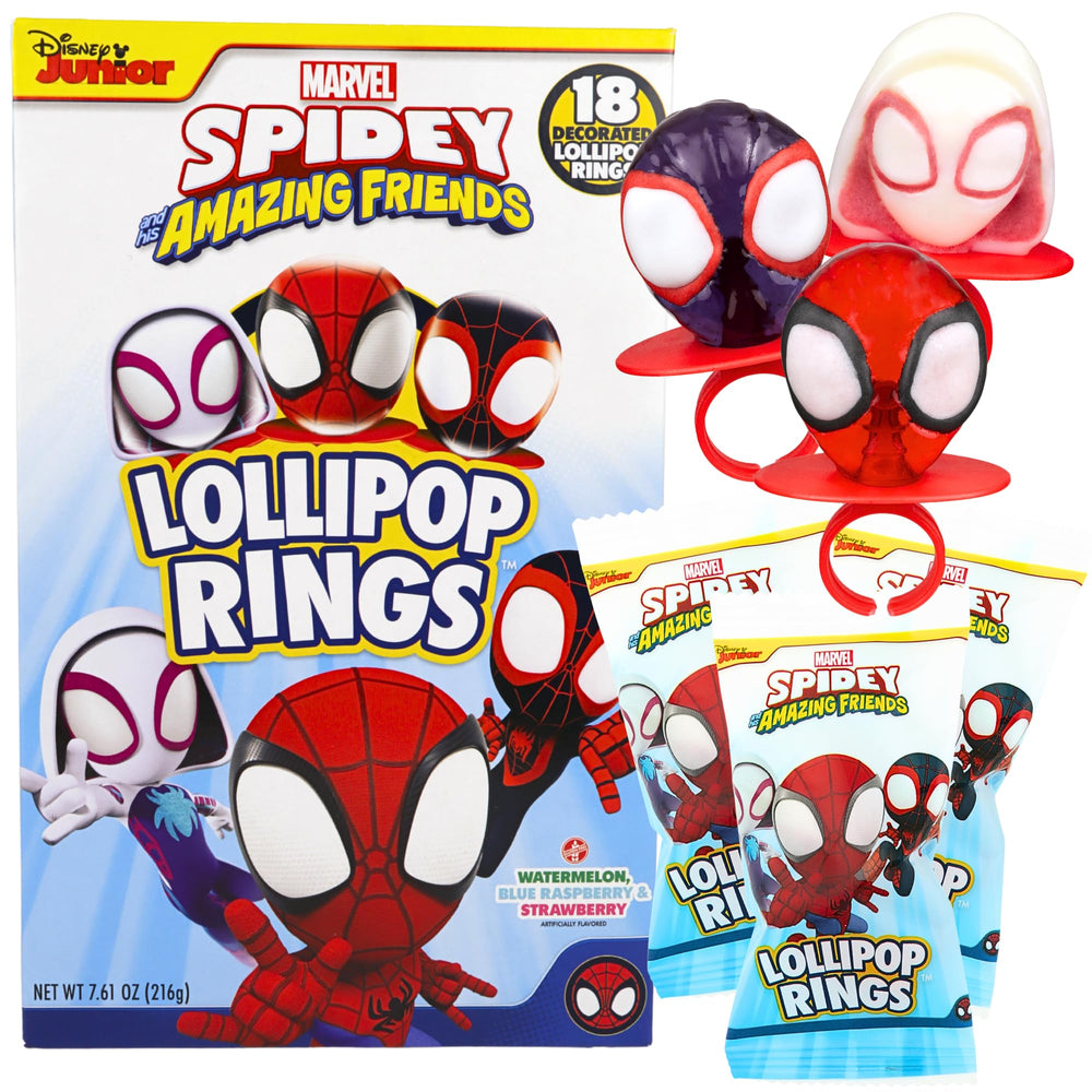 Imaginings 3 Spidey birthday lollipops box of 18 for party favors.
