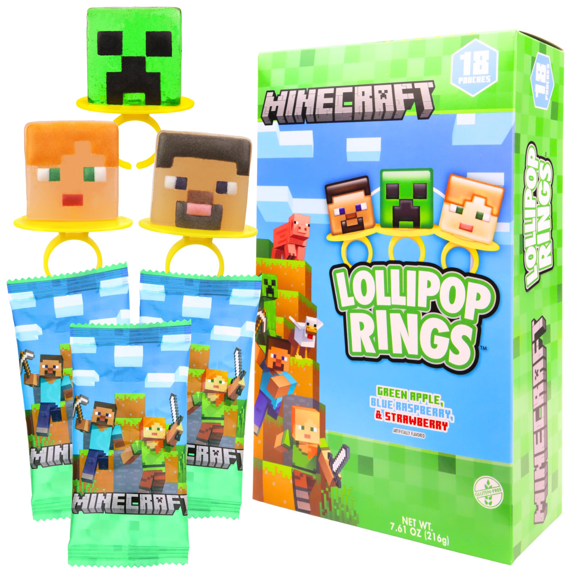 Imaginings 3 Minecraft lollipop ring individually wrapped for freshness.
