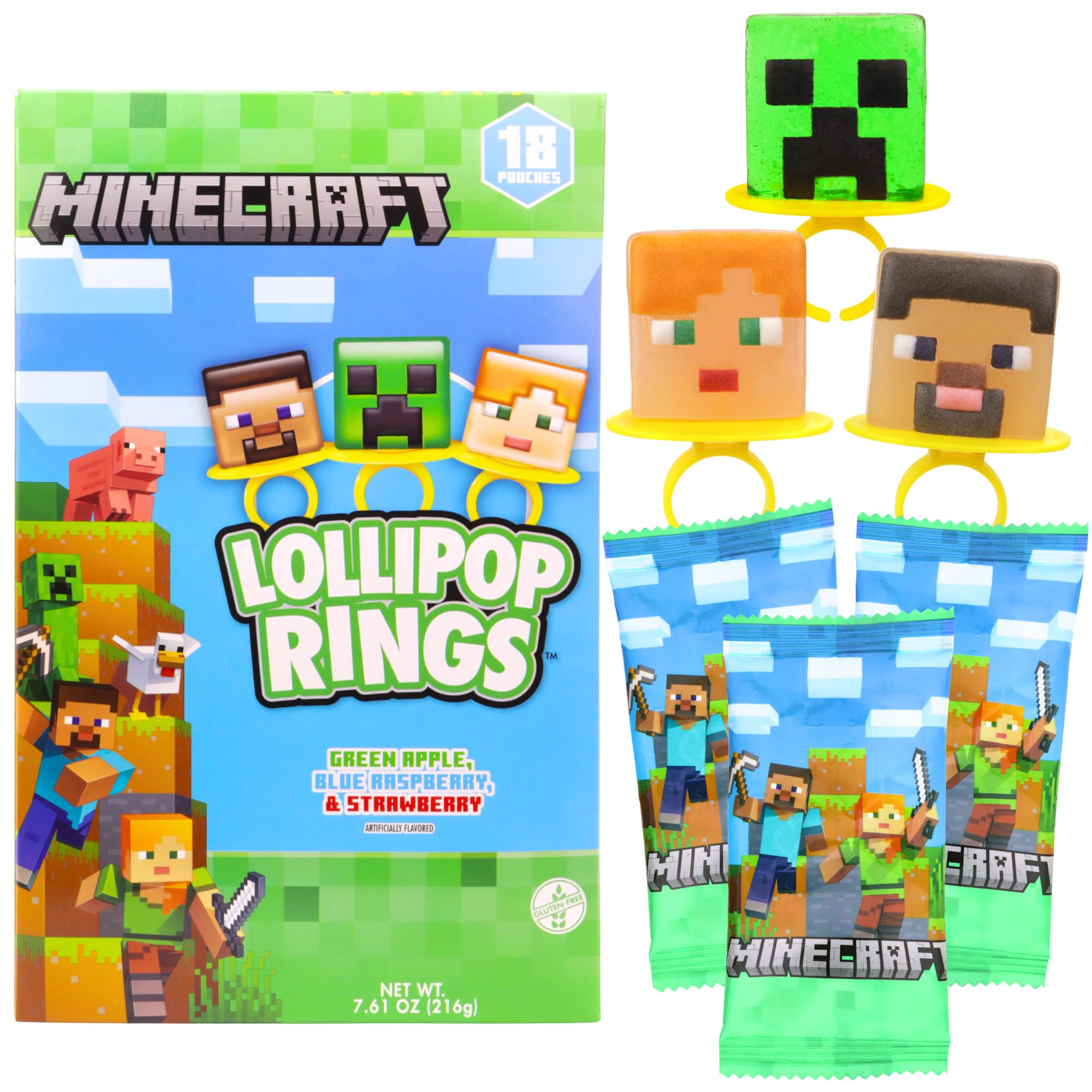 Imaginings 3 Minecraft lollipop ring strawberry flavor for party favors.