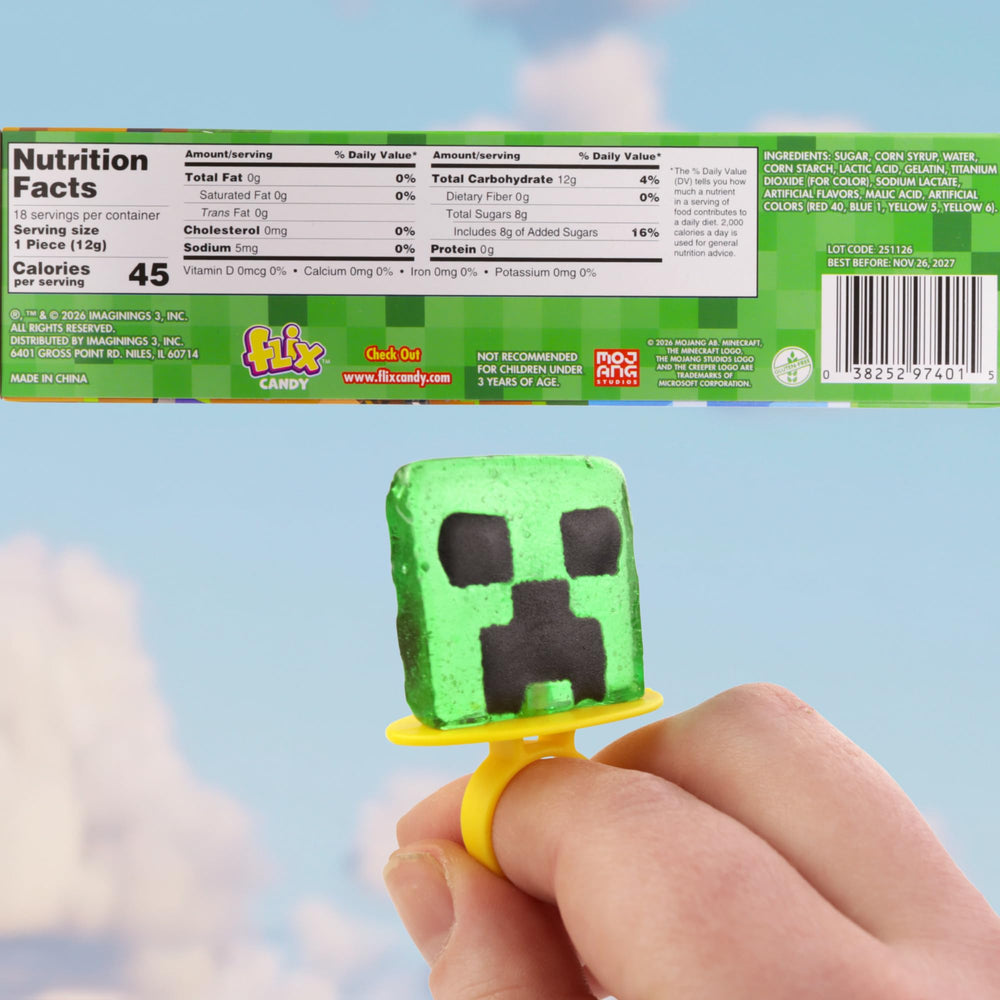 Imaginings 3 Minecraft lollipop ring watermelon flavor ideal for candy bowls.