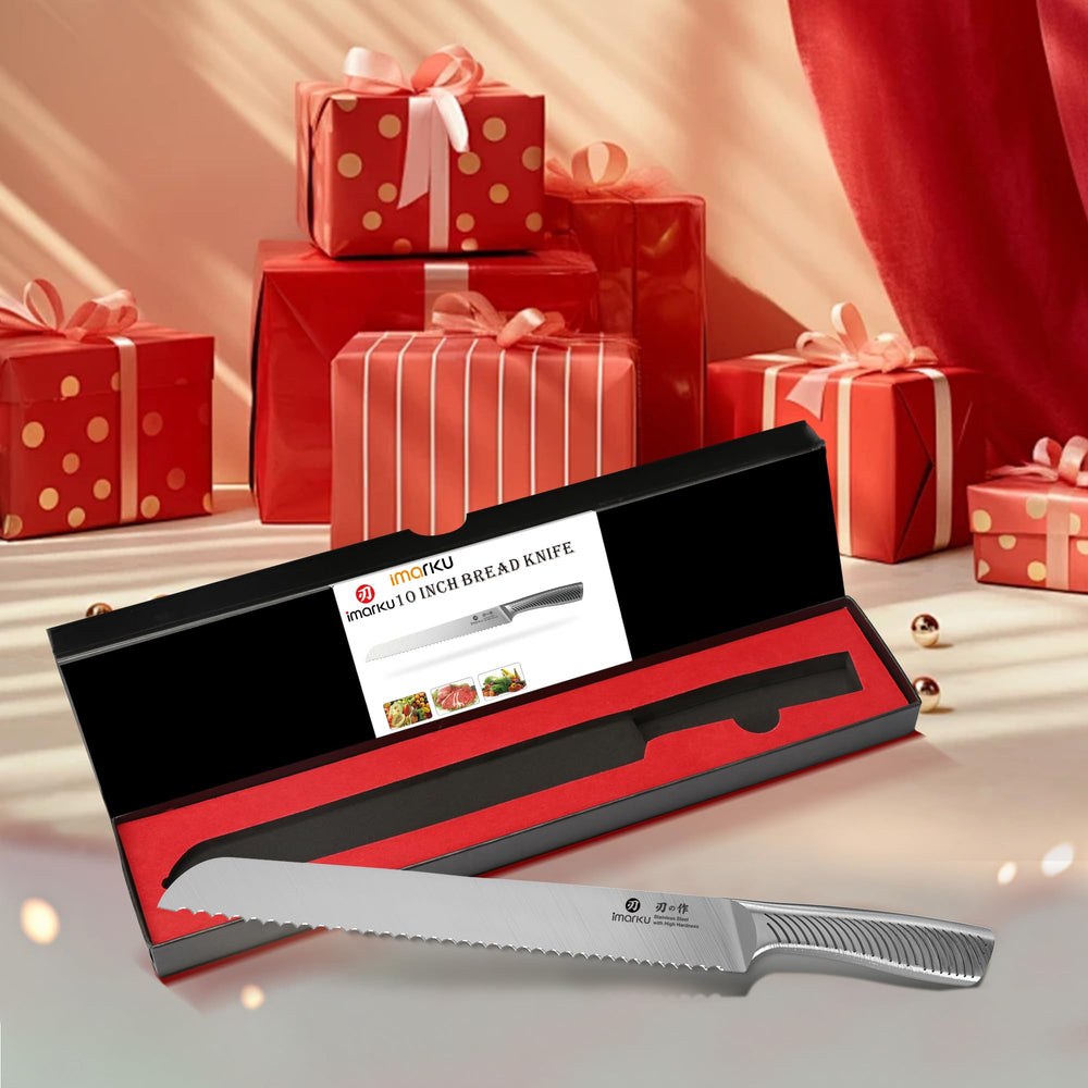 Imarku bread knife lightweight design supports easy handheld slicing.