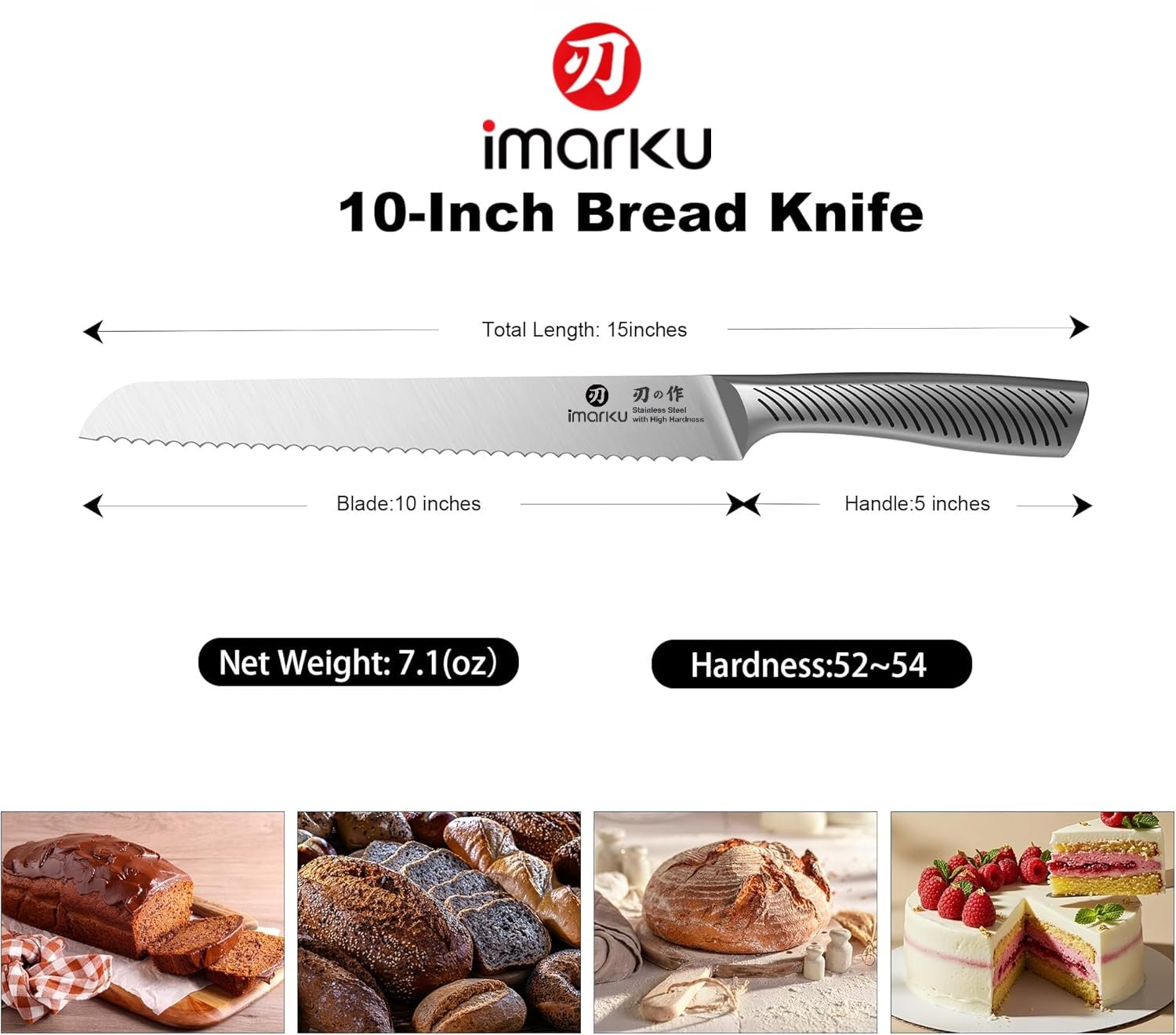 Imarku bread knife with rounded corners reduces accidental cuts during prep.