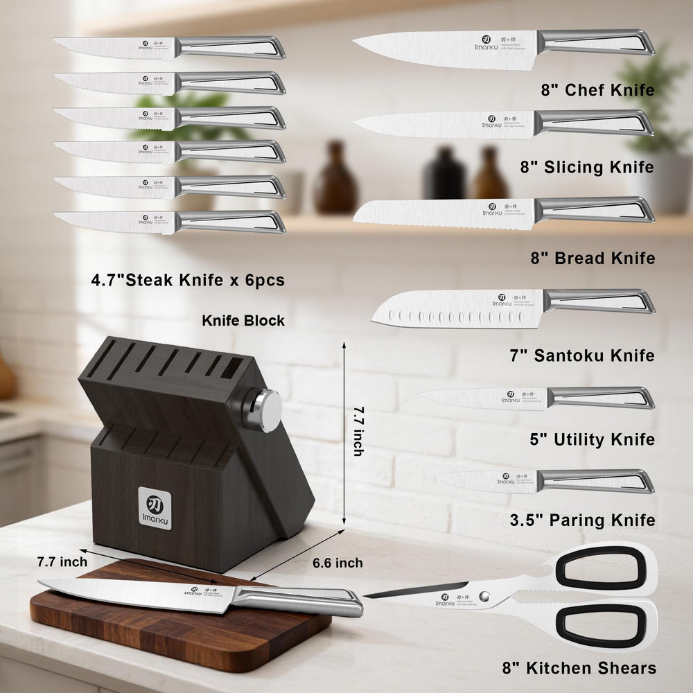 imarku hardwood block with built-in sharpener keeps blades organized