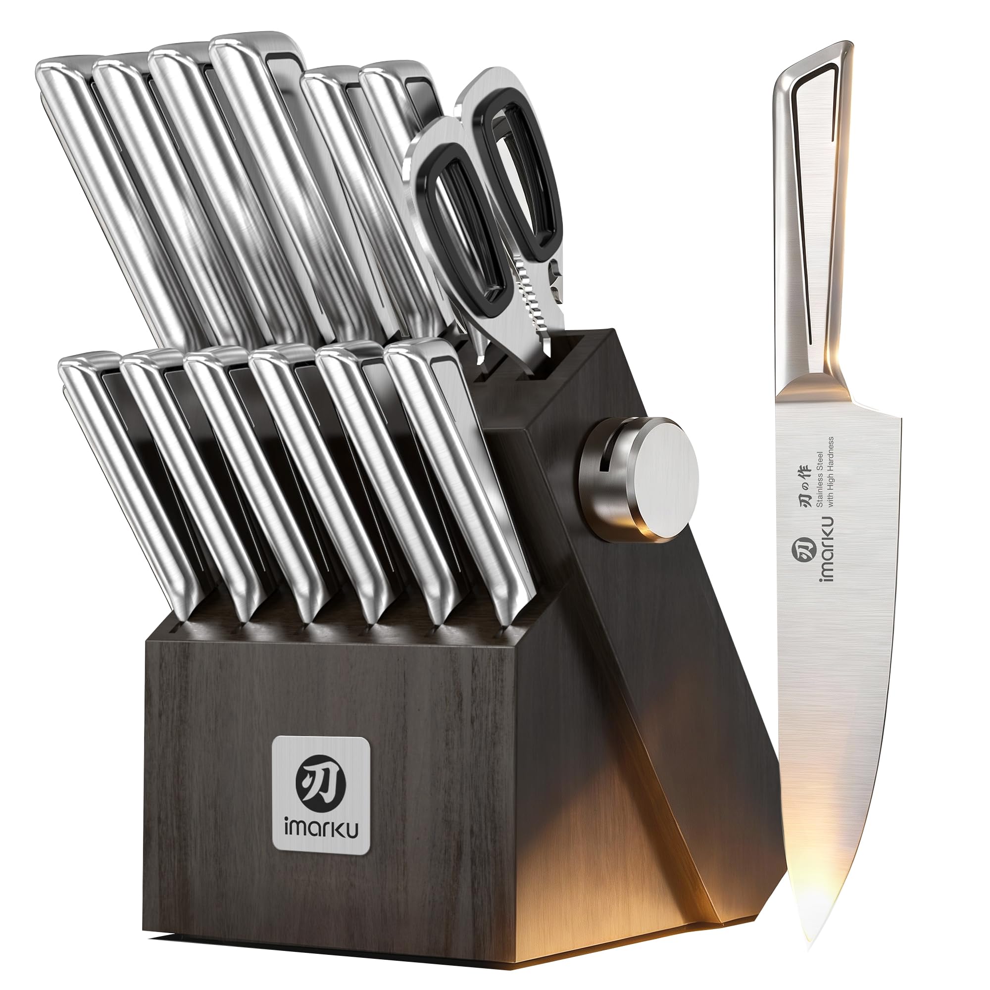 imarku knife set block with built-in sharpener for quick edge touch-ups