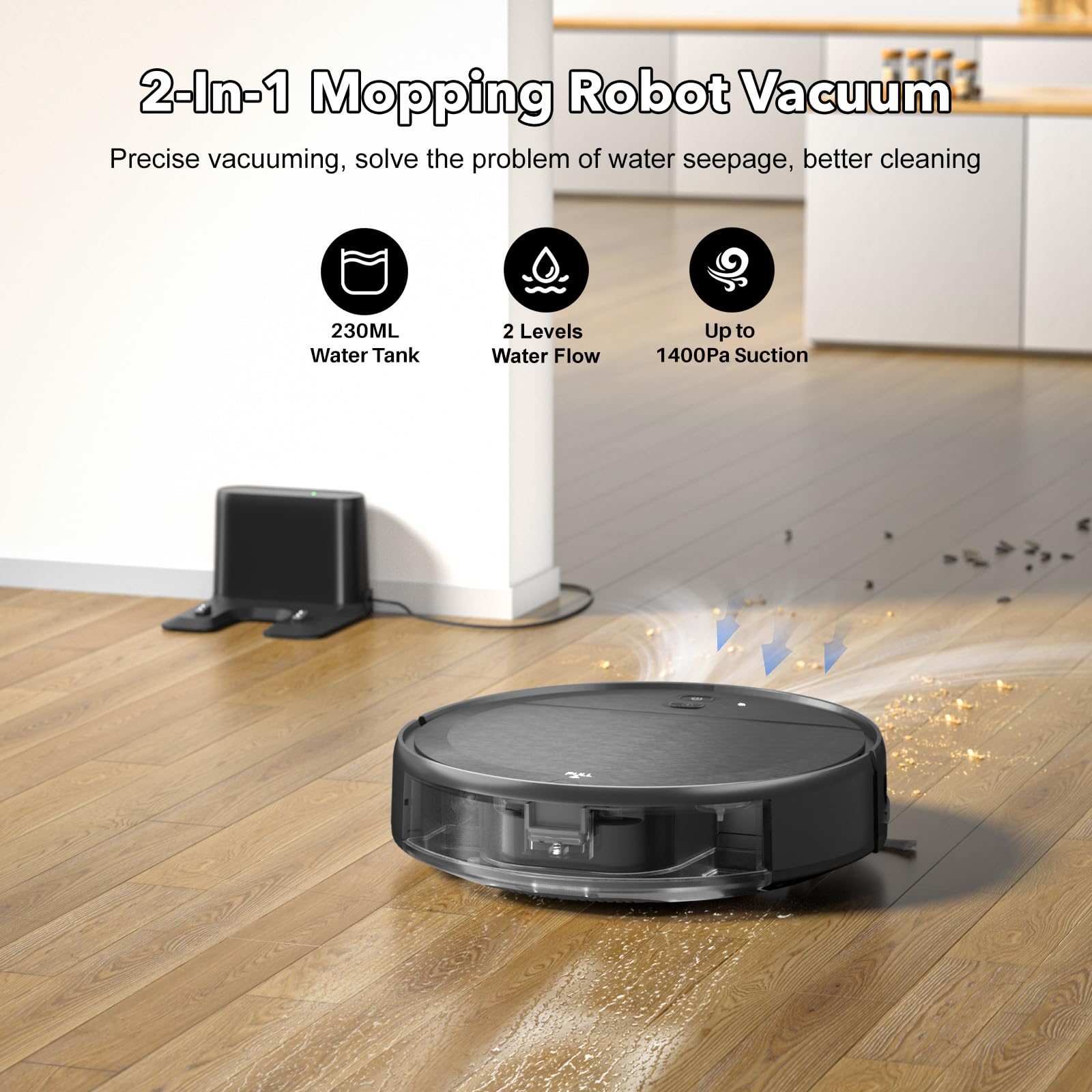 iMartine robot vacuum side profile illustrating slim design for tight spaces