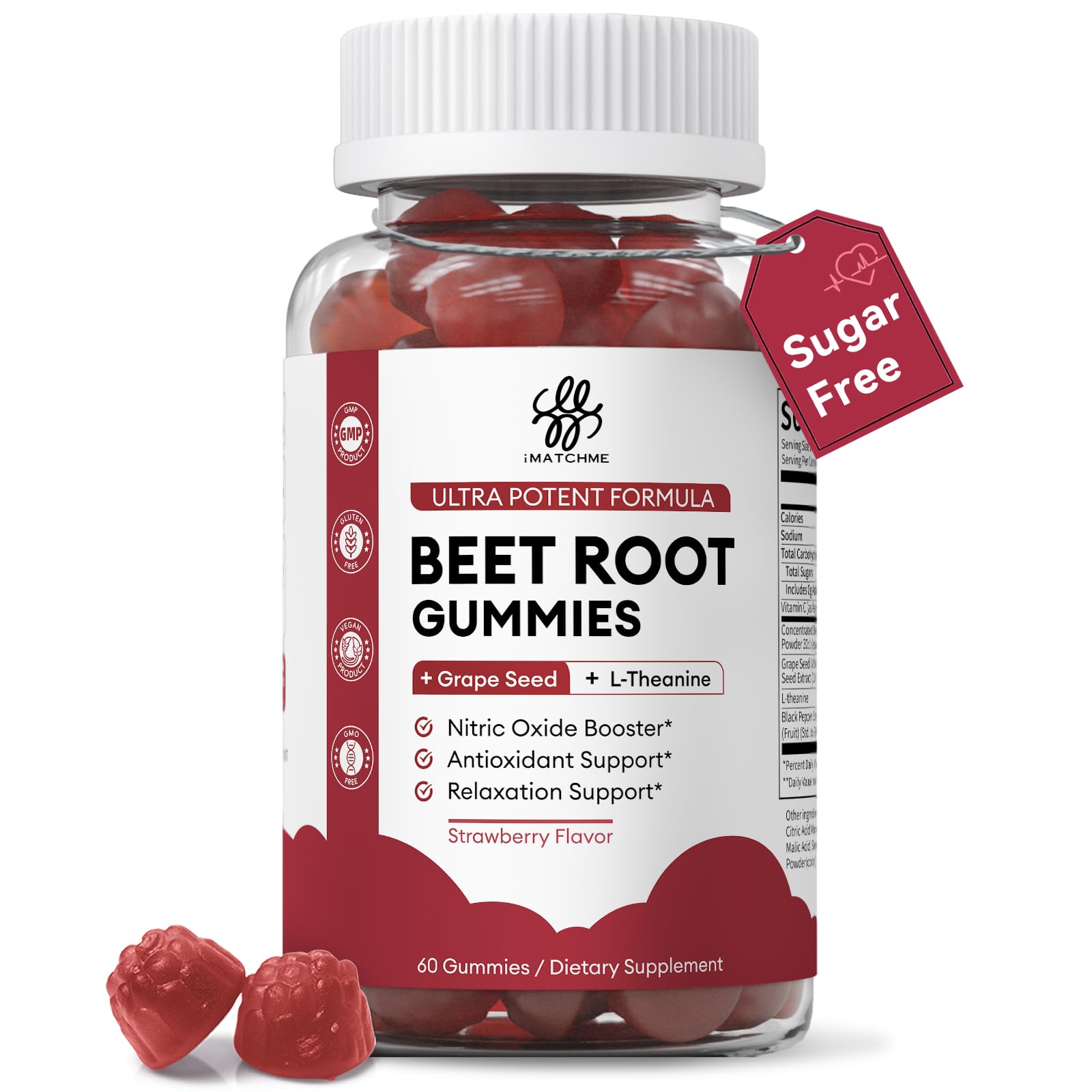 iMATCHME Beet Root Gummies bottle shows a convenient daily wellness option for circulation.