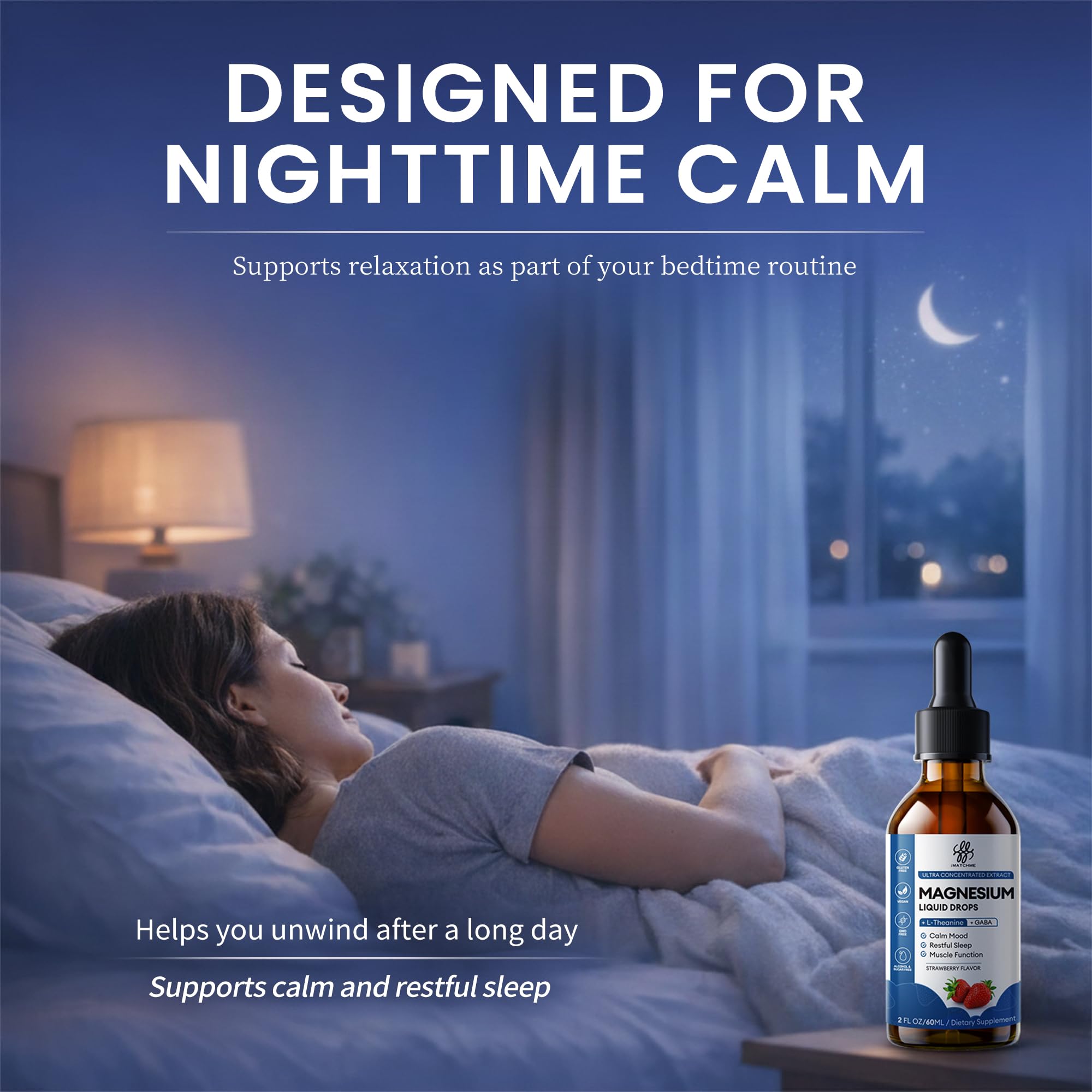 iMATCHME product featuring chamomile and ashwagandha for evening calm.