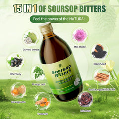 iMATCHME Soursop Bitters Liquid close-up of herbs and soursop ingredients.