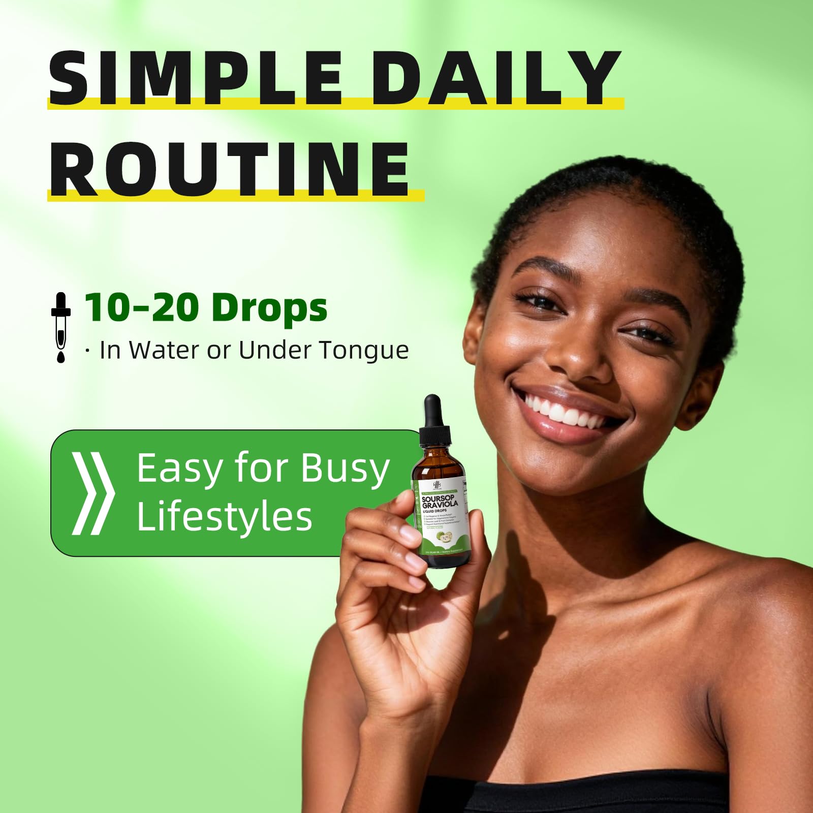 iMATCHME Soursop Graviola drops added to a glass of water for a hydration-friendly routine.