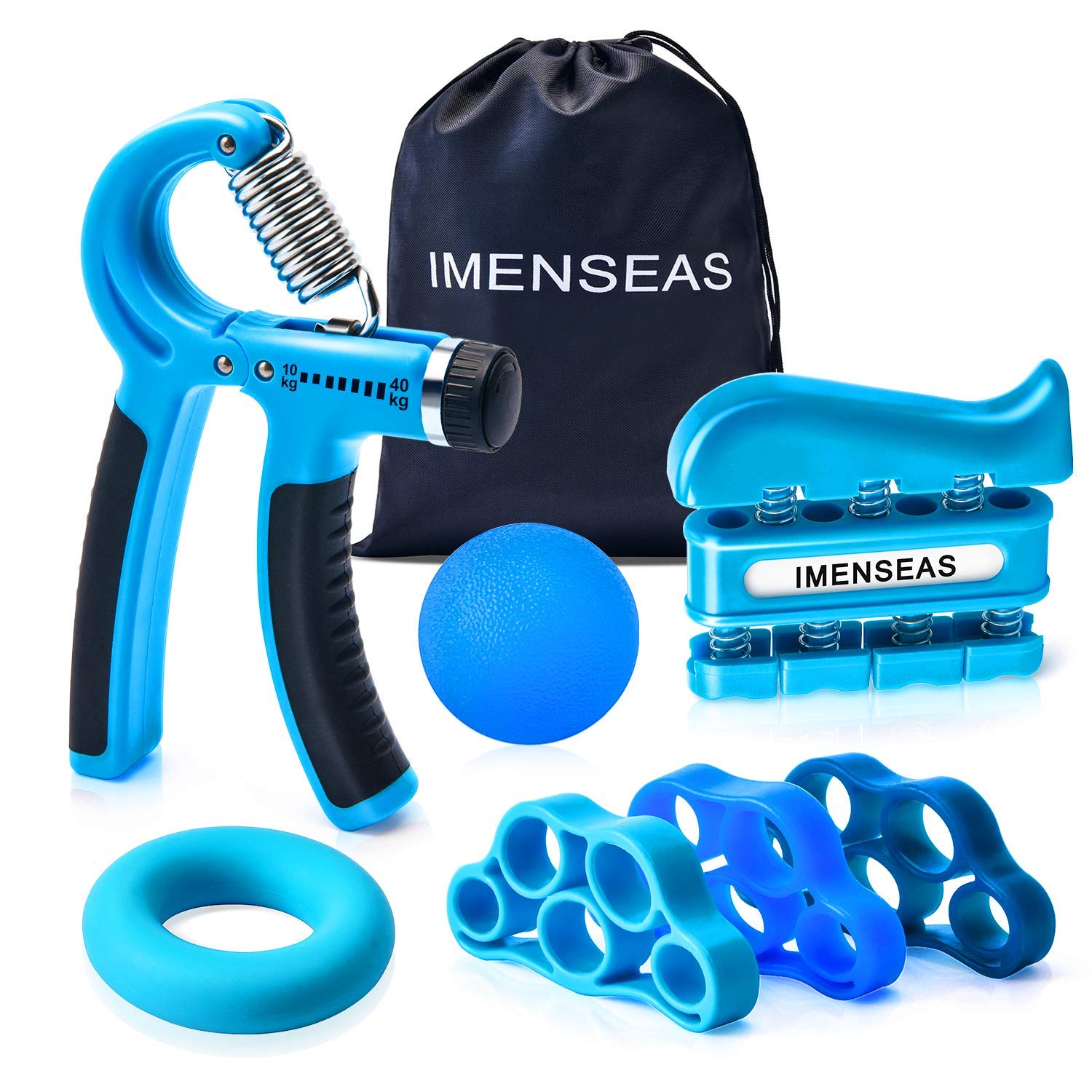 IMENSEAS grip strength trainer 7 pack in use for a comprehensive hand workout