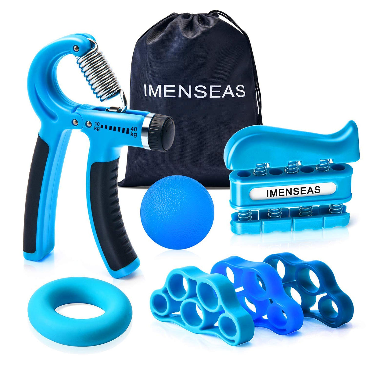IMENSEAS grip strength trainer 7 pack in use for a comprehensive hand workout