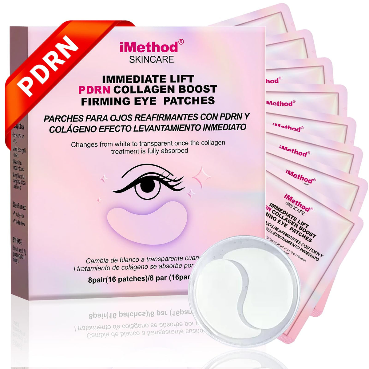 iMethod PDRN eye patch applied beneath eyes for a refreshed look