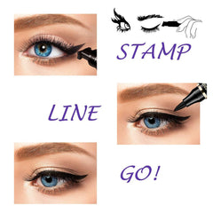iMethod winged eyeliner stamp demonstrating left-eye wing for symmetry.