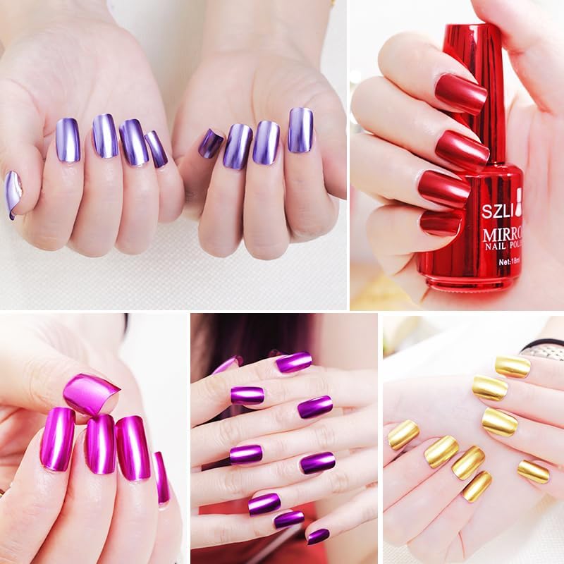 IMGDD Gold Metallic Mirror Nail Polish layered in 2-3 coats for intense shimmer.