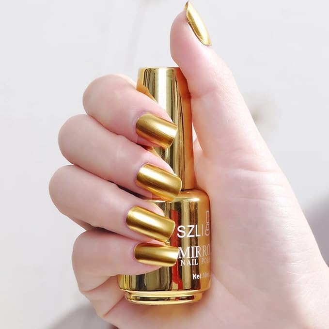 IMGDD Gold Metallic Mirror Nail Polish bottle with a dazzling chrome finish for head-turning nails.