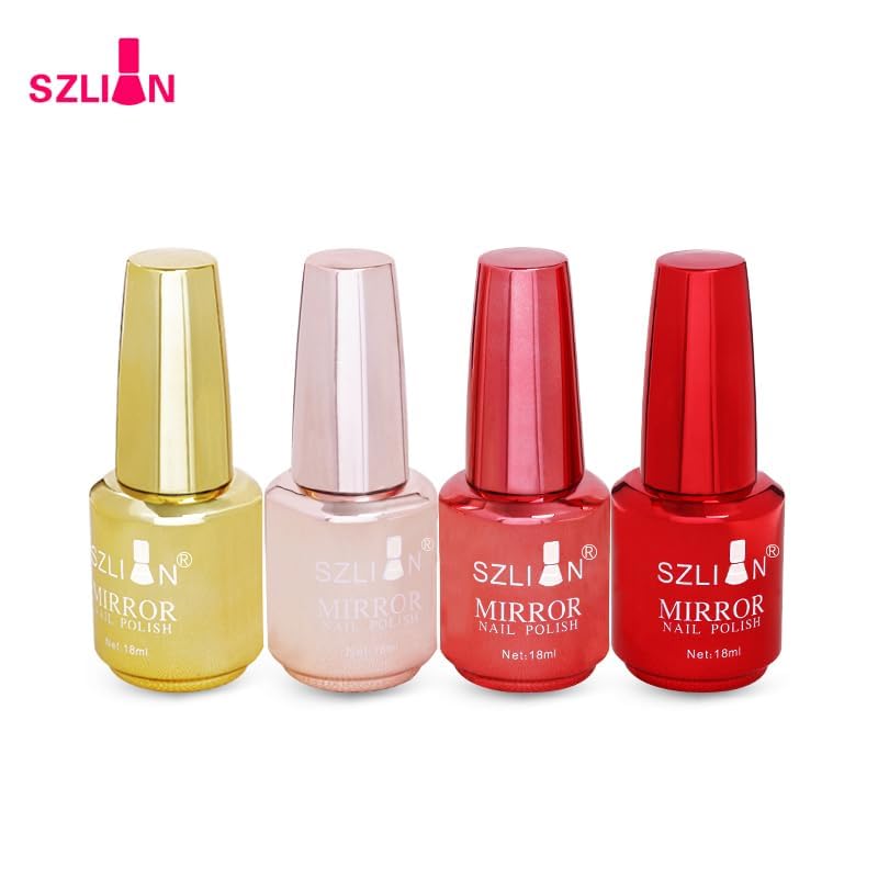 IMGDD Gold Metallic Mirror Nail Polish bottle and cap reflecting light for luxe sparkle.