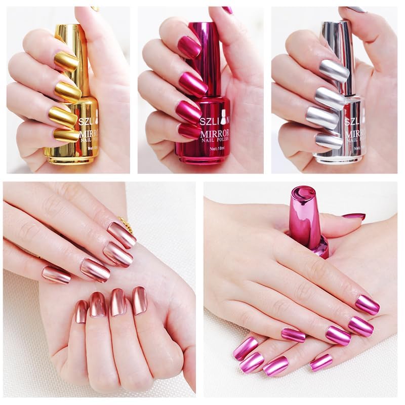 IMGDD Gold Metallic Mirror Nail Polish shown on UV gel nails for durable shine.