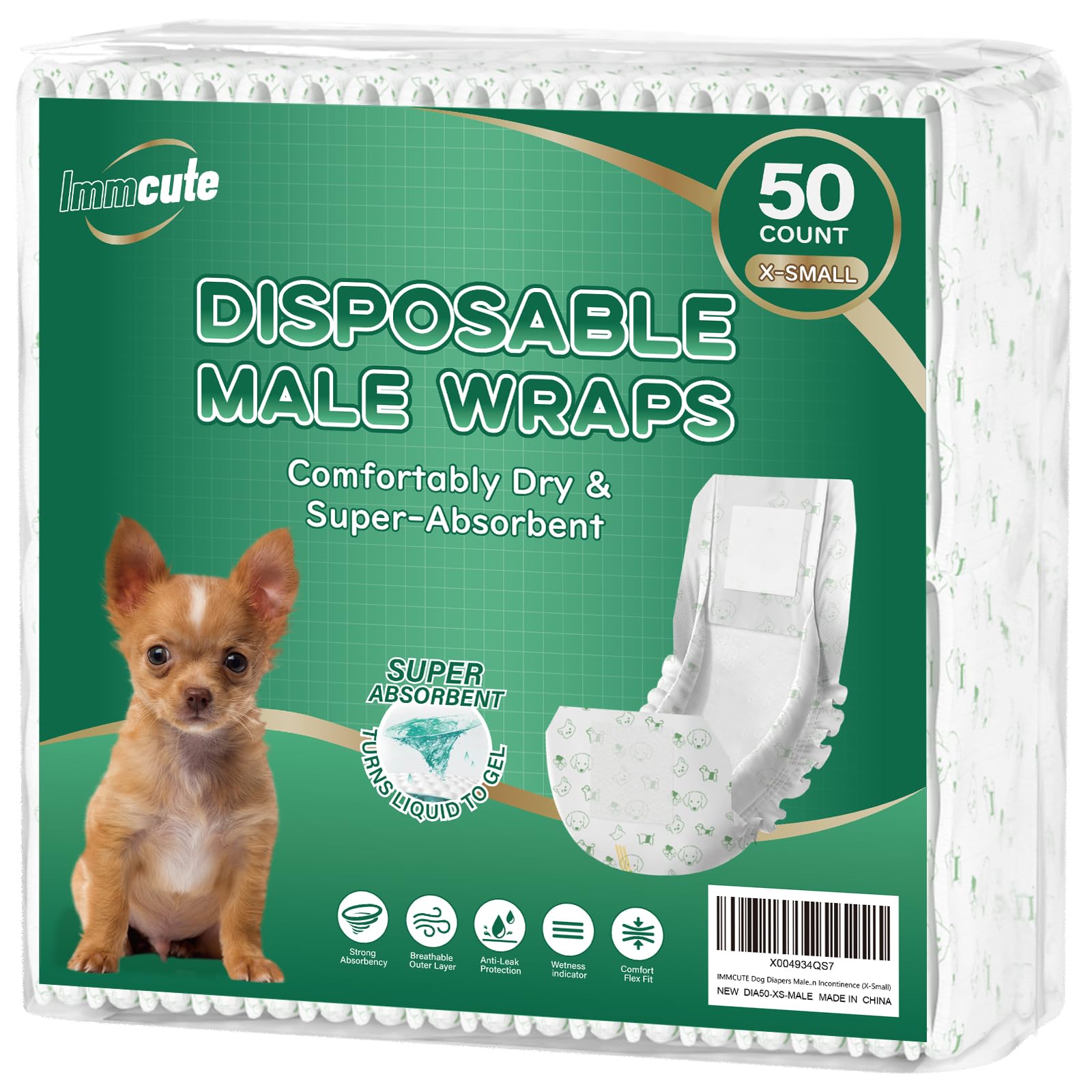 IMMCUTE dog diapers male XS ultra-thin breathable fabric for comfortable wear.