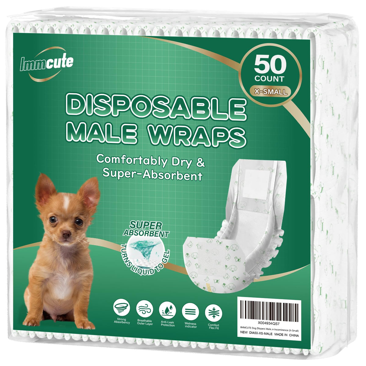 IMMCUTE dog diapers male XS ultra-thin breathable fabric for comfortable wear.