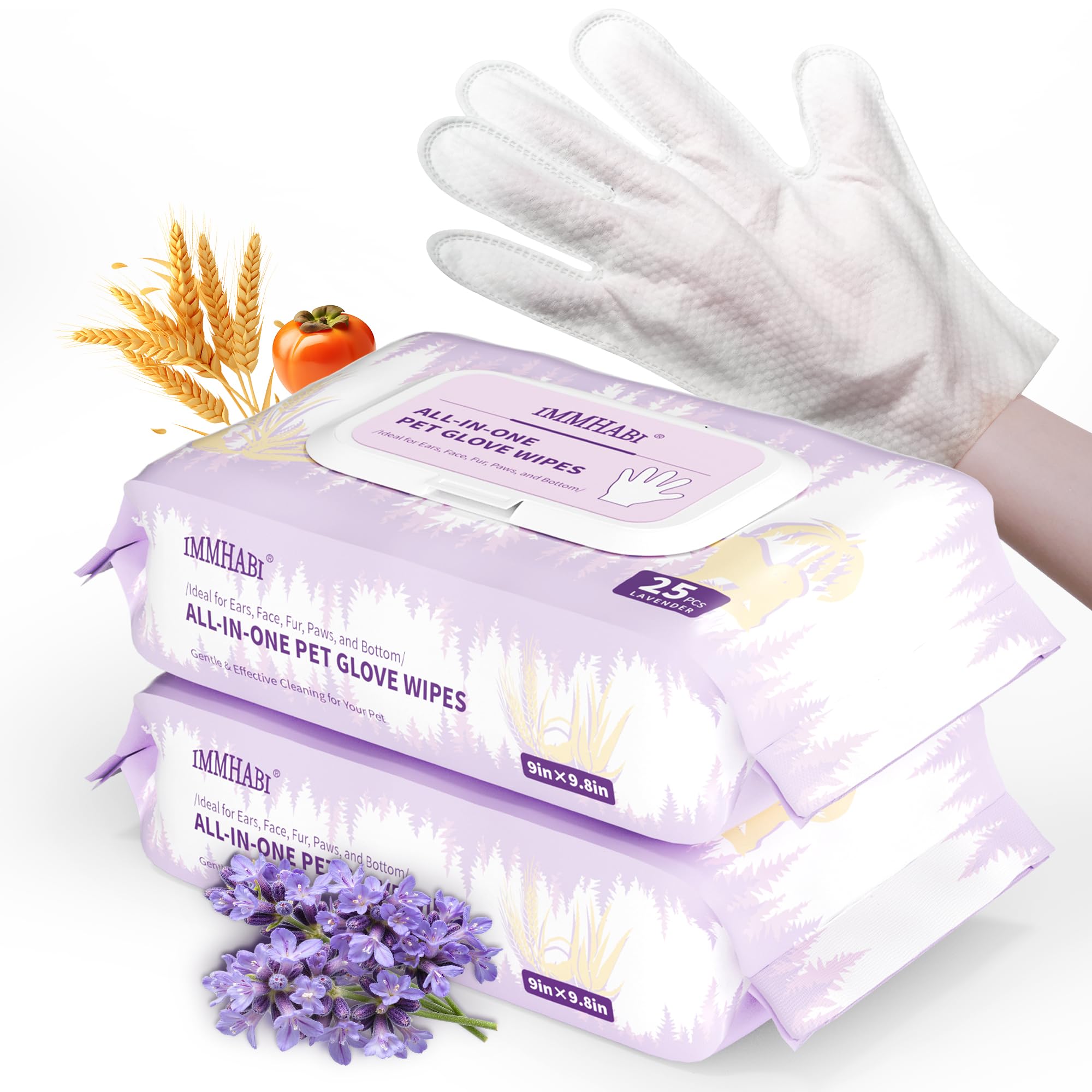 IMMHABI pet glove wipes for full body cleaning and odor control.