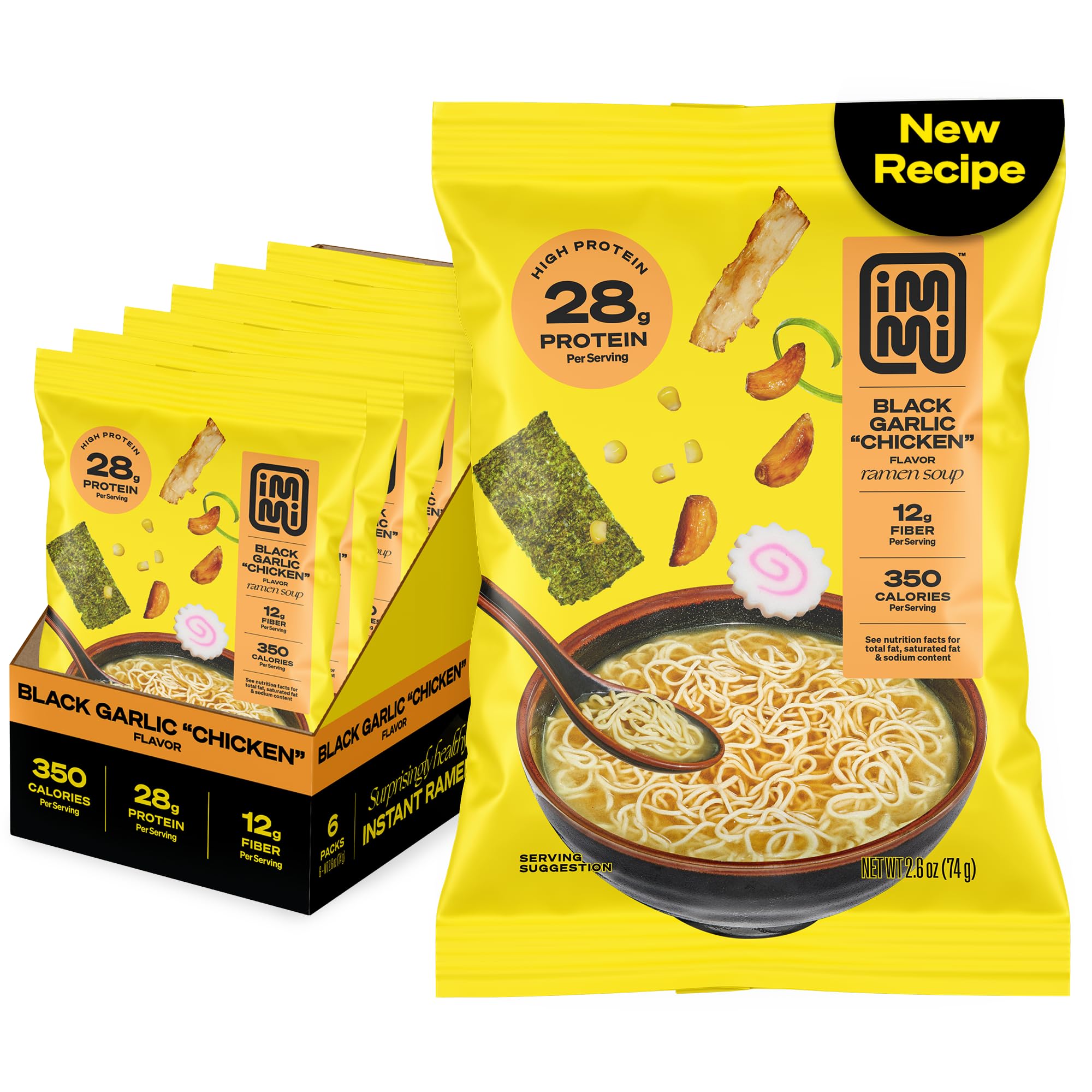 immi Black Garlic Chicken Ramen pack showcases a convenient plant-based dinner option.