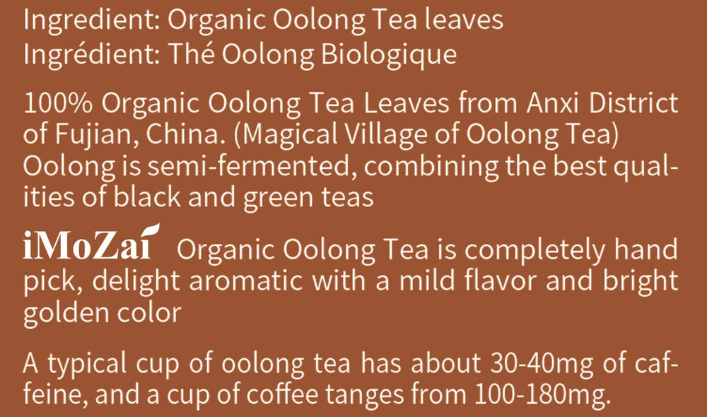 Imozai Organic Oolong Tea Bags front label shows USDA Organic certification.