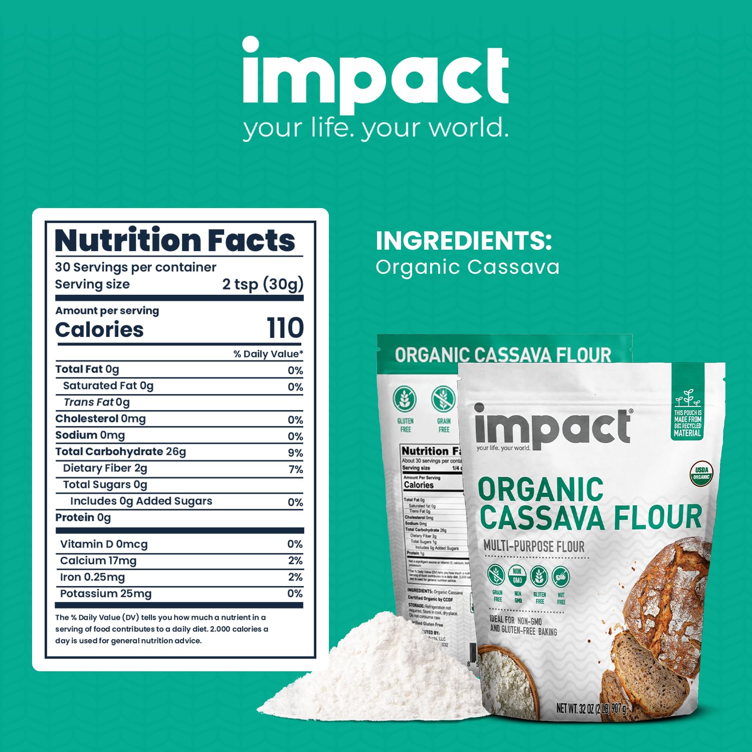 Impact Cassava Flour offers a grain-free option for versatile cooking