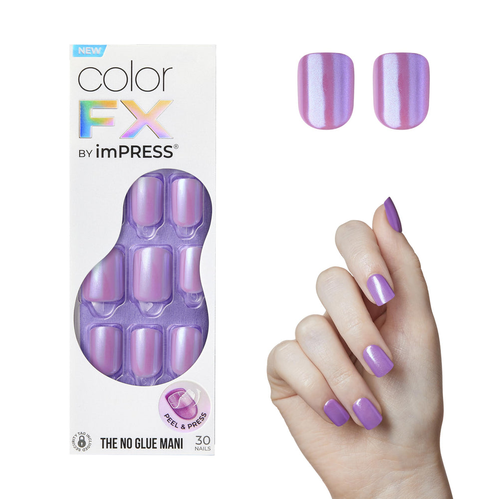 imPRESS KISS No Glue Mani Color FX Wonder dark purple nails with long-lasting gloss.