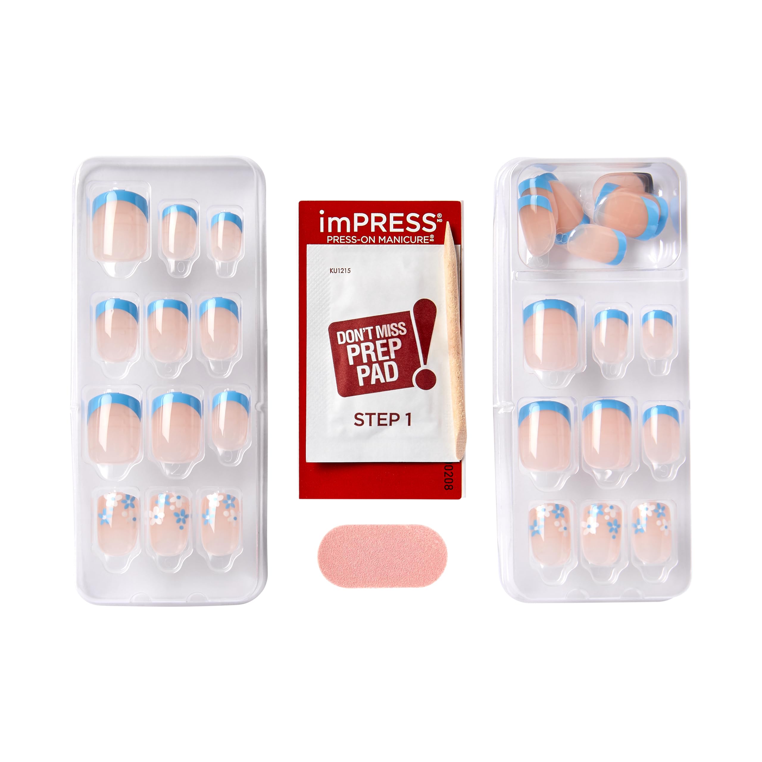 imPRESS Snooze blue nails on display with classic and modern French options.