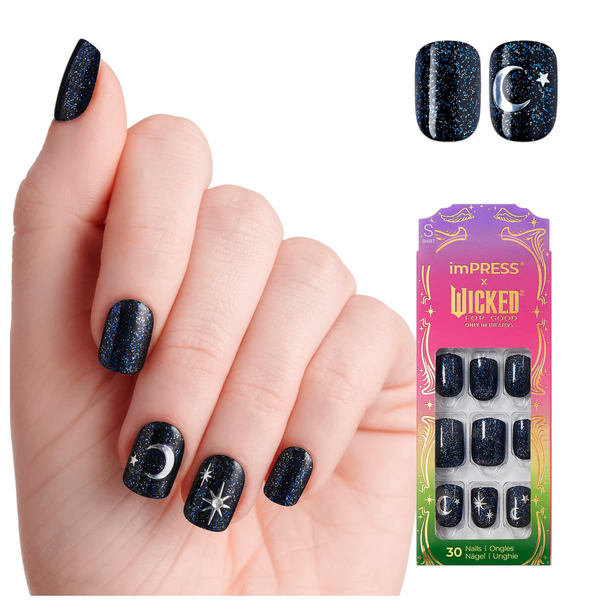 imPRESS Wicked know-your-power blue nails with starry design for bold day-to-night wear