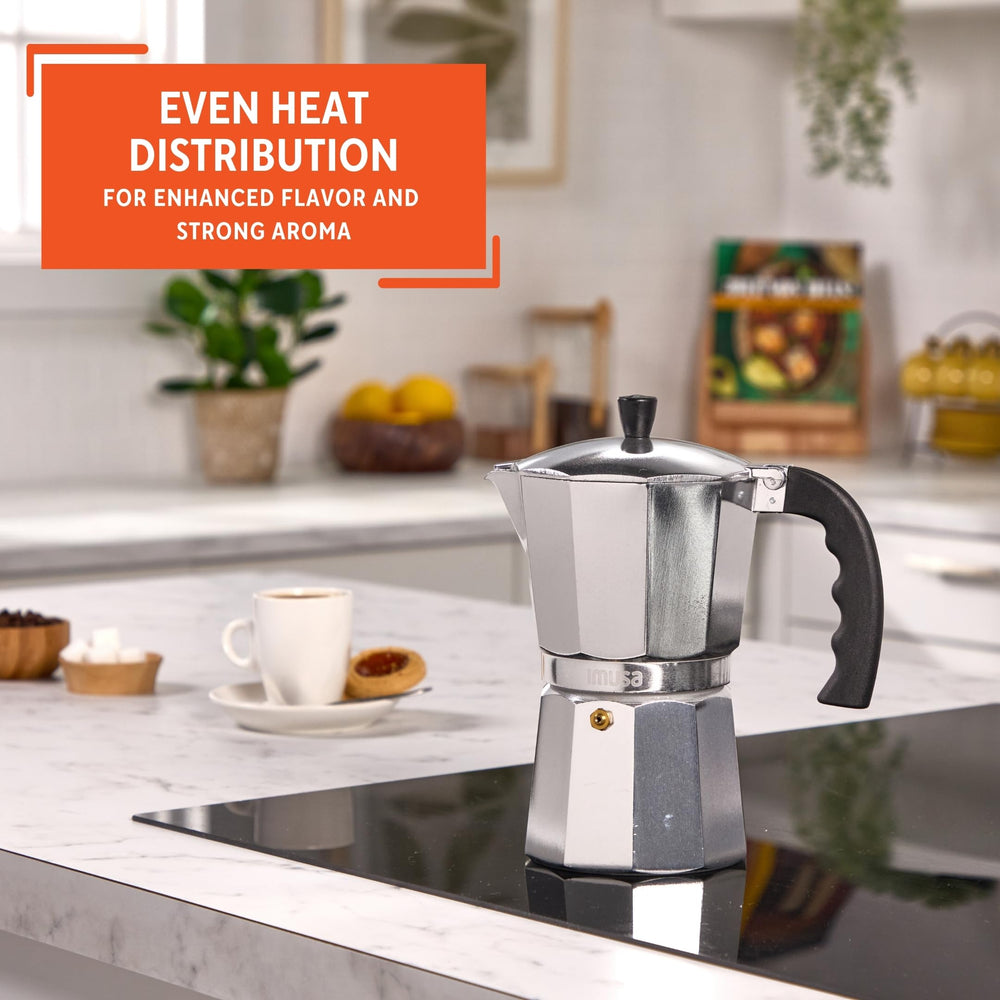 IMUSA bakelite handle moka pot reduces heat exposure