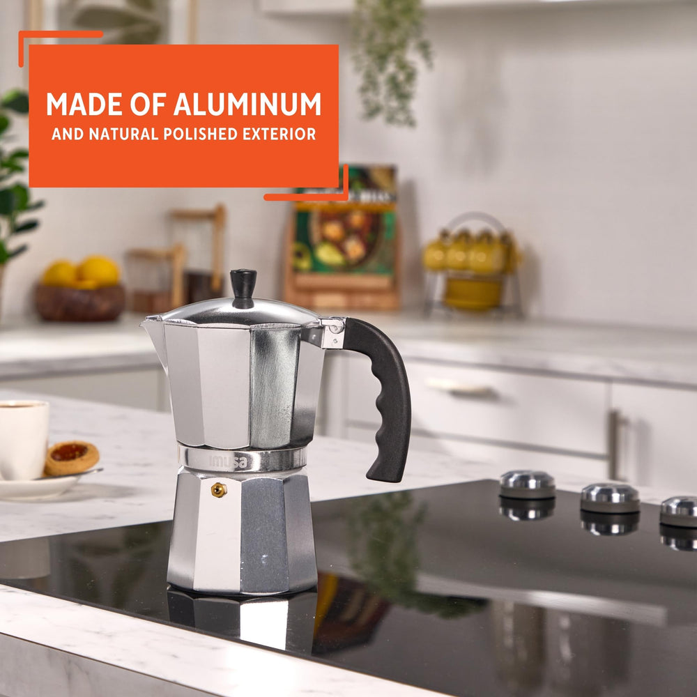 IMUSA moka pot flip-top design for easy serving