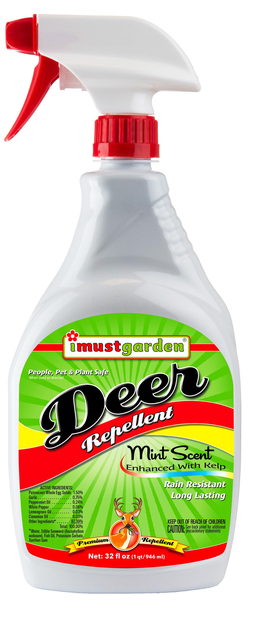 IMUSTGARDEN deer repellent mint spray bottle protects garden plants.