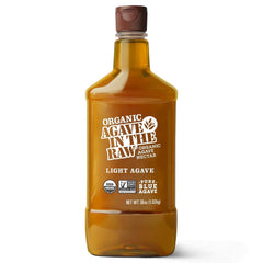 IN THE RAW Organic Light Agave Nectar bottle pour enhances beverages with natural sweetness.