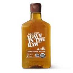 IN THE RAW Organic Light Agave Nectar bottle pour highlights smooth sweetness for beverages
