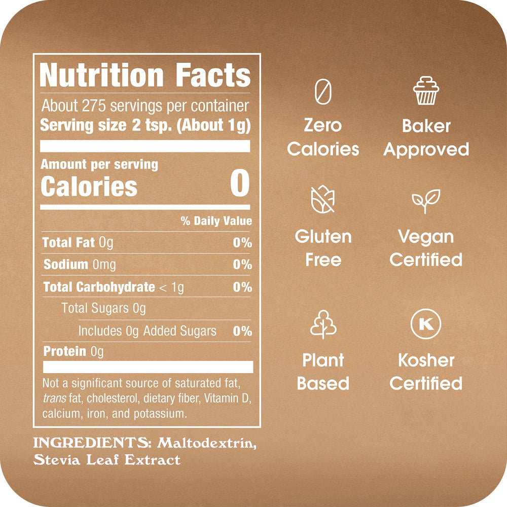 IN THE RAW Stevia bag label closeup, no erythritol or added flavors
