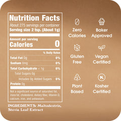 IN THE RAW Stevia bag label closeup, no erythritol or added flavors