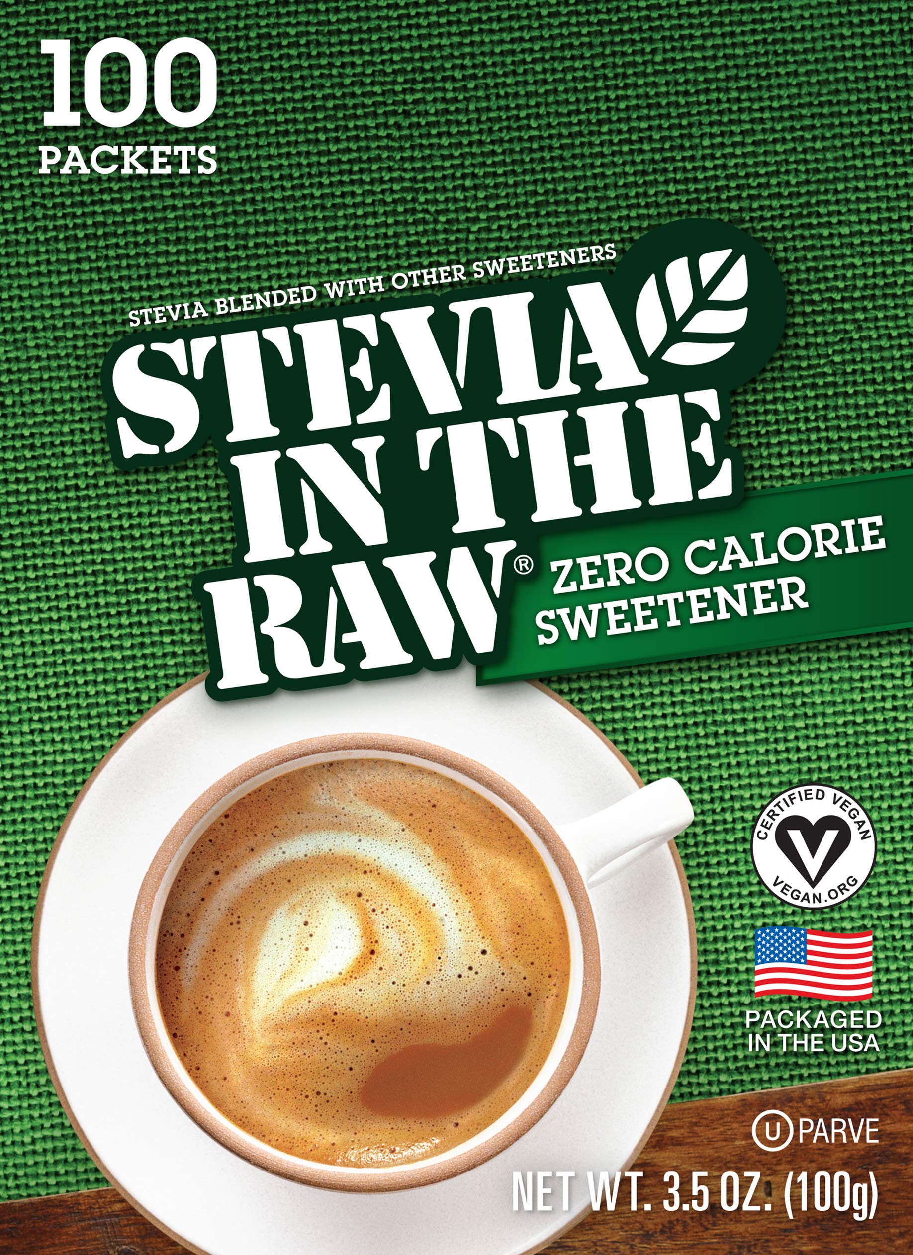 Closeup of IN THE RAW Stevia packets showing convenient sugar-free sweetness.