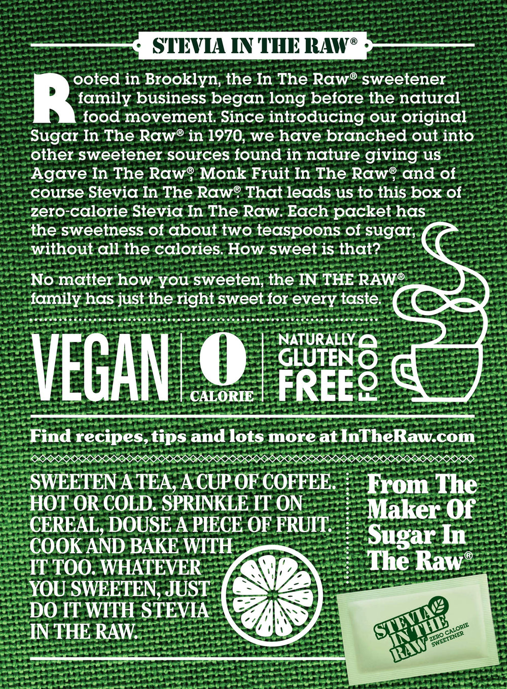 IN THE RAW Stevia packets for baking highlighting a versatile sugar substitute.