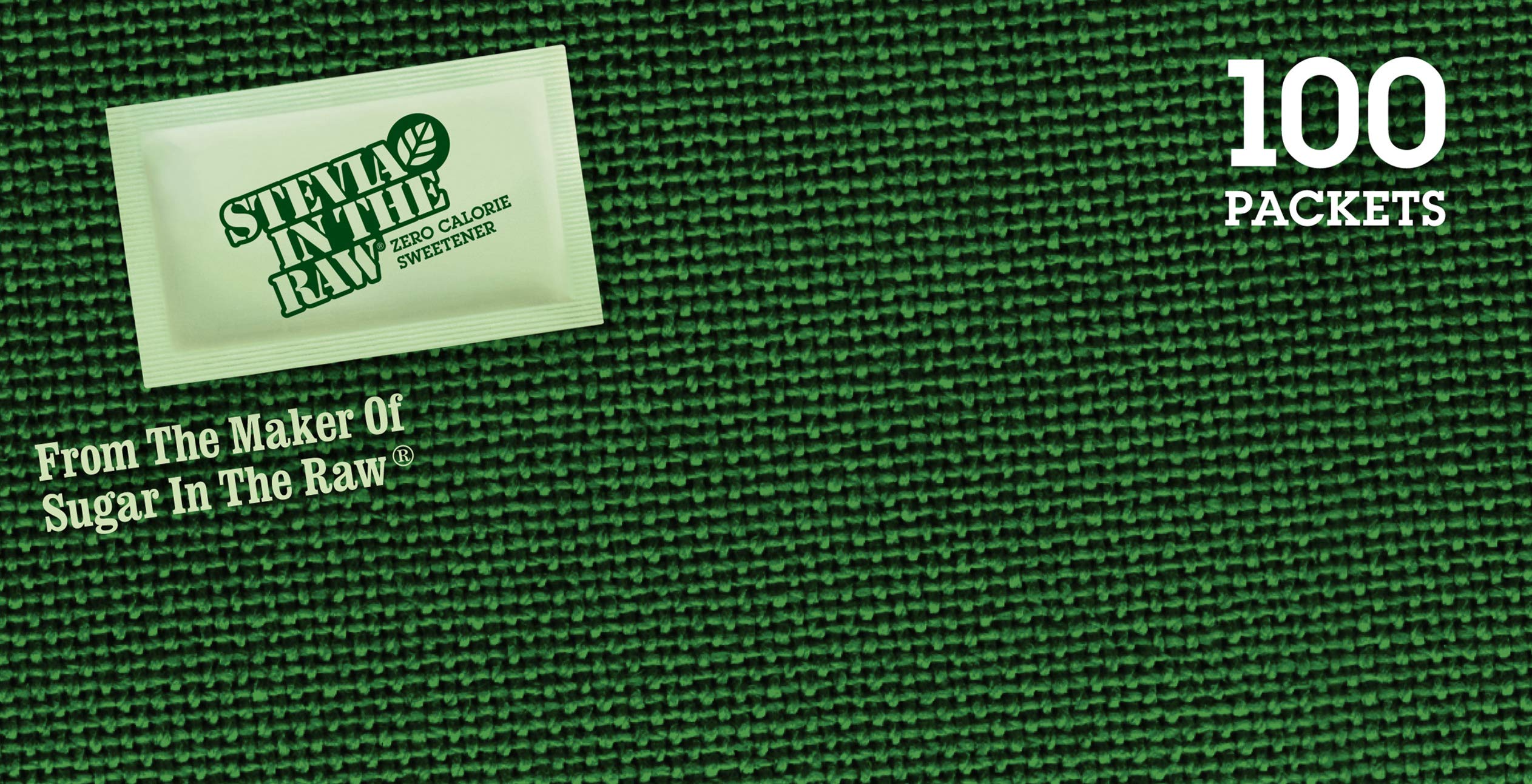 IN THE RAW Stevia packets in a coffee cup illustrating zero-calorie sweetener in hot drinks.