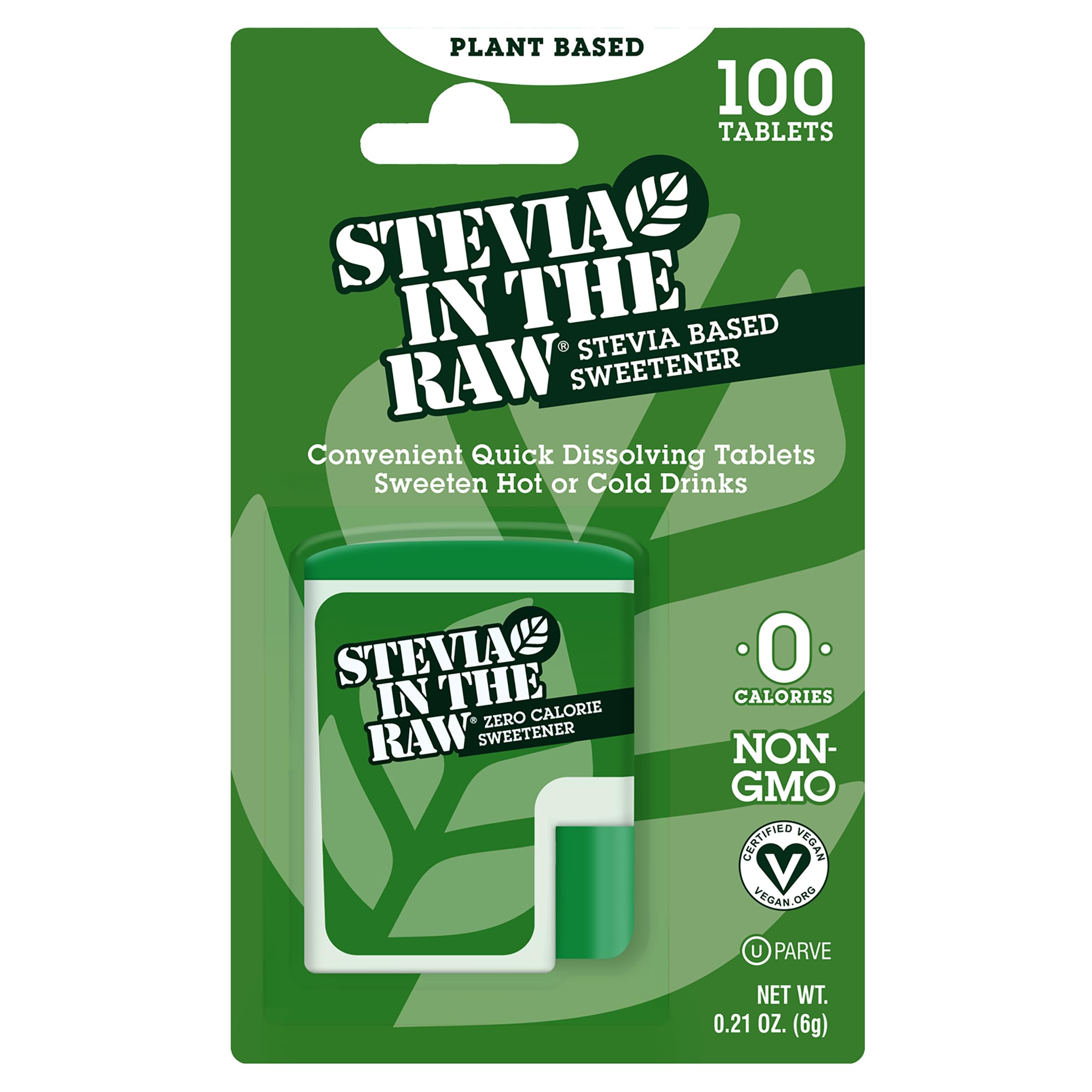 IN THE RAW Stevia tablets in a compact case for easy on-the-go sweetness.