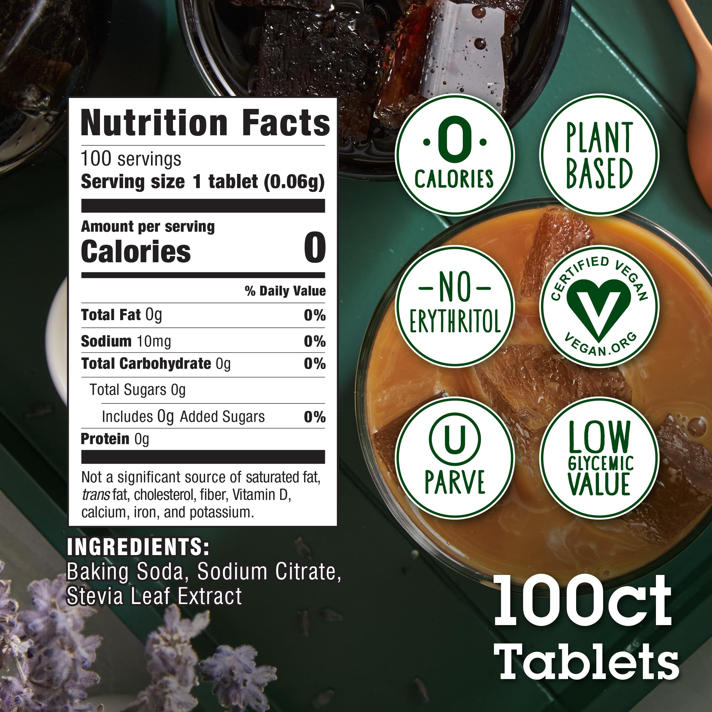 IN THE RAW tablets dissolving in a coffee cup for zero-calorie sweetness.