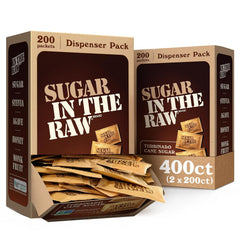 In The Raw sugar packets show amber crystals for rich coffee sweetness.