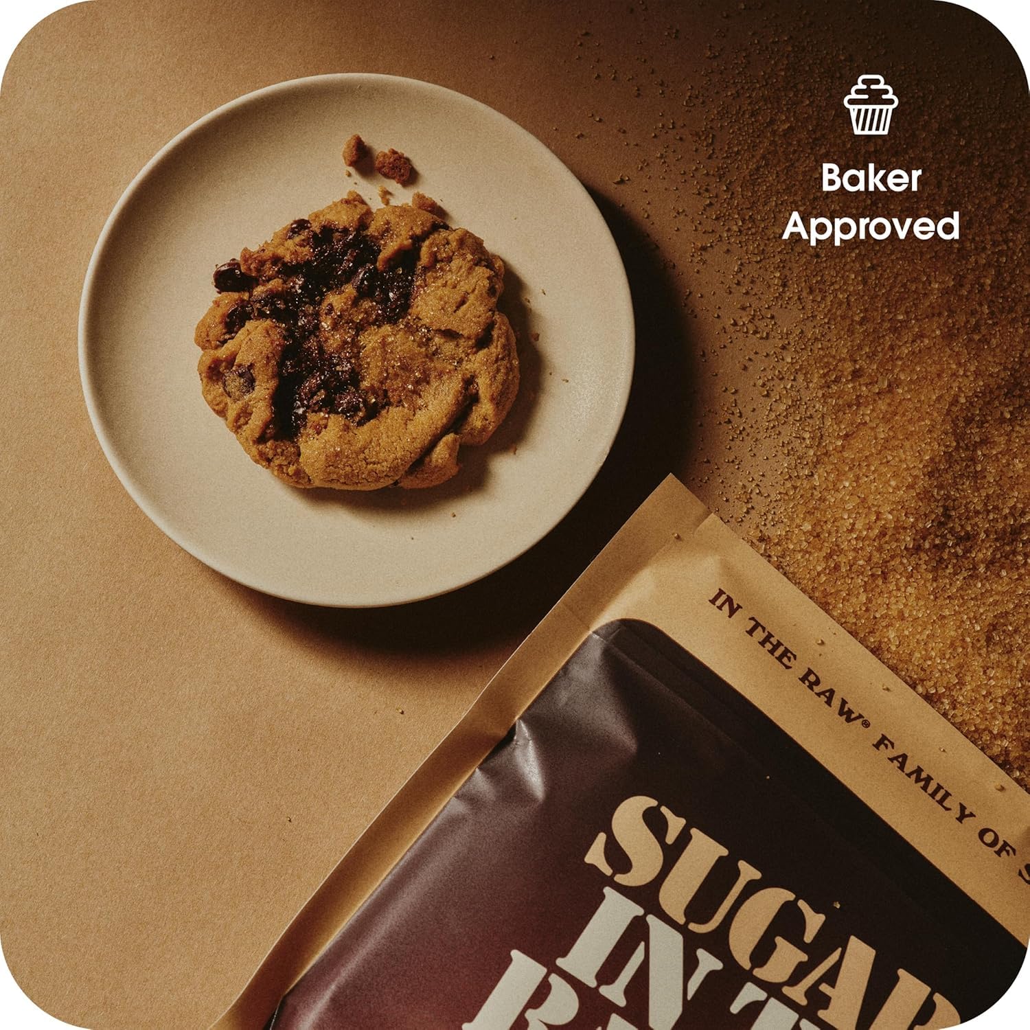 Baking setup with IN THE RAW turbinado sugar as a key ingredient.