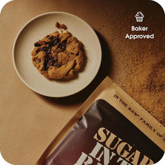 Baking setup with IN THE RAW turbinado sugar as a key ingredient.